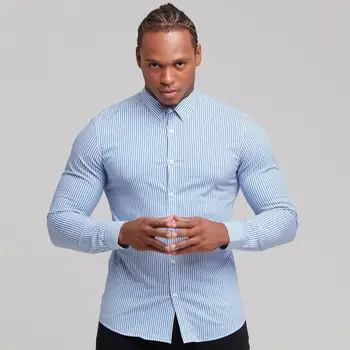 

New luxury men's casual long sleeve shirt for men slim vertical stripes square collar business fashion shirt men