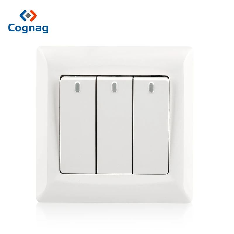 

Cognag wall light switch 3 gang 2 way push button 86 type on/off PC white switch with neon