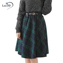 Plaid Skirt Women Long A-Line Skirt British Style Woolen Plaid Skirts Kilt Winter Vintage Wool Tartan Umbrella Plaid Skirts