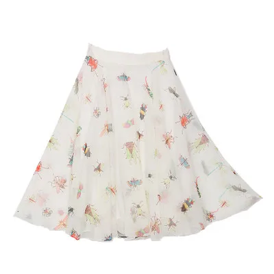Lynette's chinoisery, летняя Новинка, дизайн, Женская Высококачественная шифоновая юбка с рисунком насекомых, милая струящаяся юбка