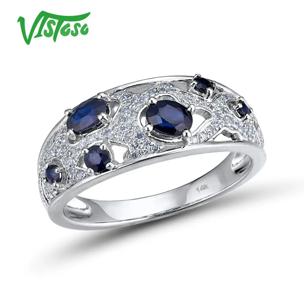 VISTOSO подлинное 14 K 585 Белое золото Необычные синий сапфир Блестящий Бриллиант