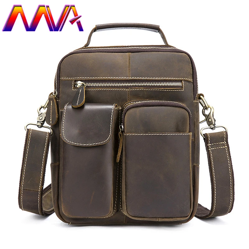 MVA Hot sale crazy horse men messenger bag with genuine leather men shoulder bag for fashion ...