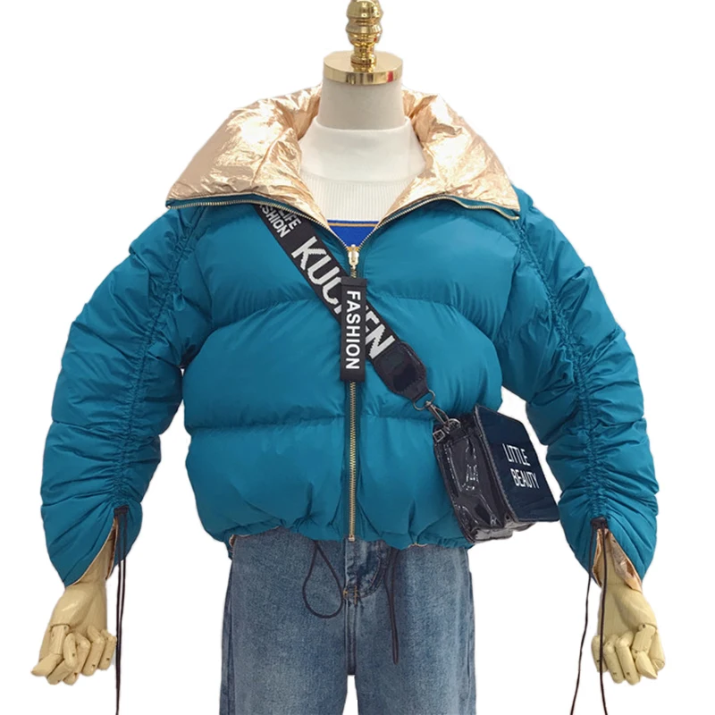 

Women winter jackets warm coat Fashion Double-sided wear Silver outerwear short wadded jacket Casual Plus Size parka Overcoat