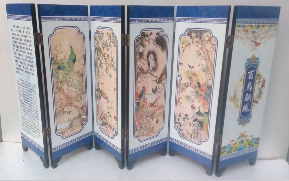 Изящная китайская лаковая живопись вручную* птицы платят дань* декорированный складной экран