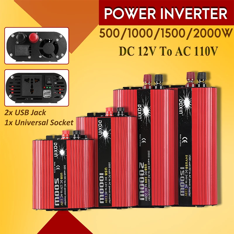

Car Inverter 12V 110V 500W/1000W/1500W/2000W P eak Power Inverter Voltage Transformer Converter 12 110 Sine Wave Inversor No LCD