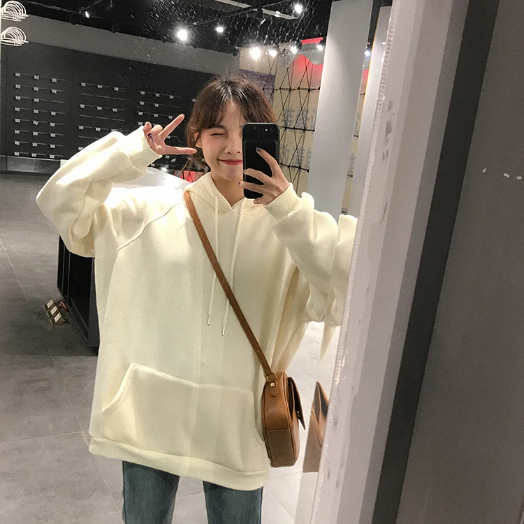  9 colors 2018 autumn and winter loose solid color long-sleeve pullover thick sweatshirts womens hoo