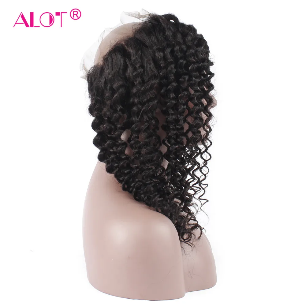 Alot Peruvian Deep Wave 360 Lace Frontal Closure Pre Plucked With Baby Hair Adjustable Band 10 To 20 Non-Remy Natural Black
