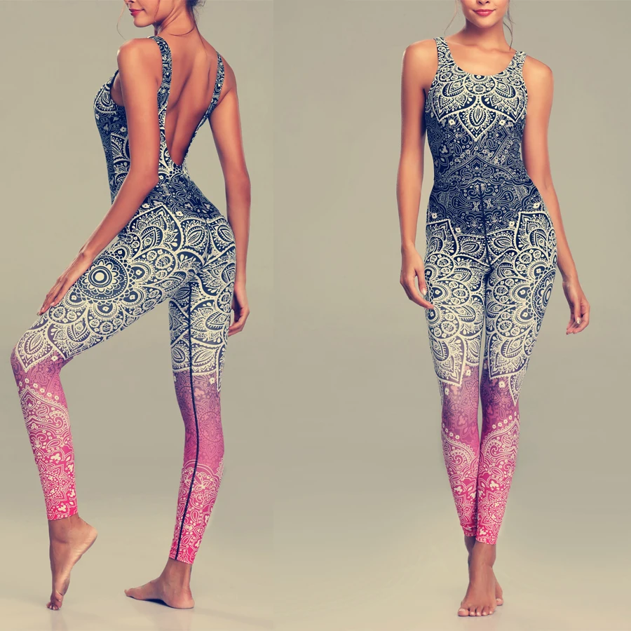 Kopen LI FI Mandala Print Yoga Set Fitness Vrouwen Sport Running Pak Gym Wear Halter Vest Workout Elastische Sneldrogende Yoga Sets