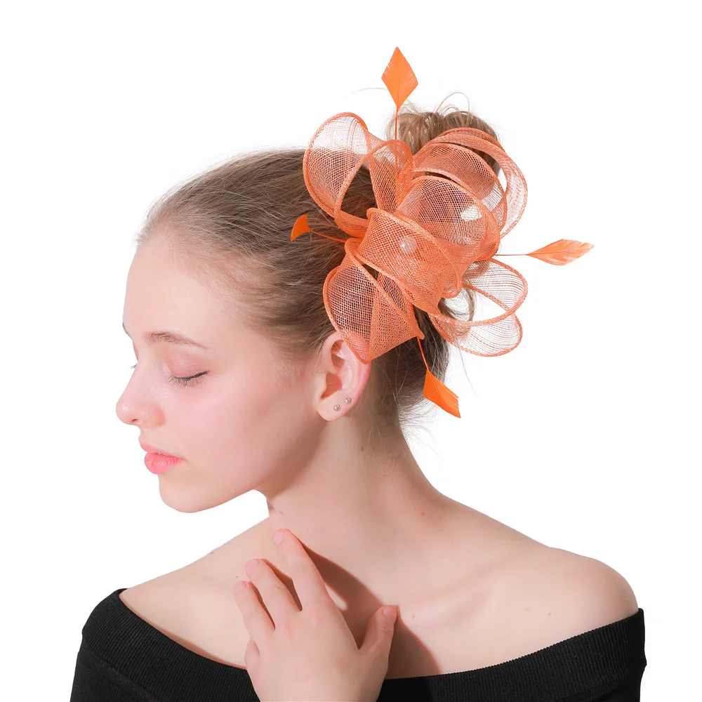 Orange Fancy Feather Sinamay Hats 