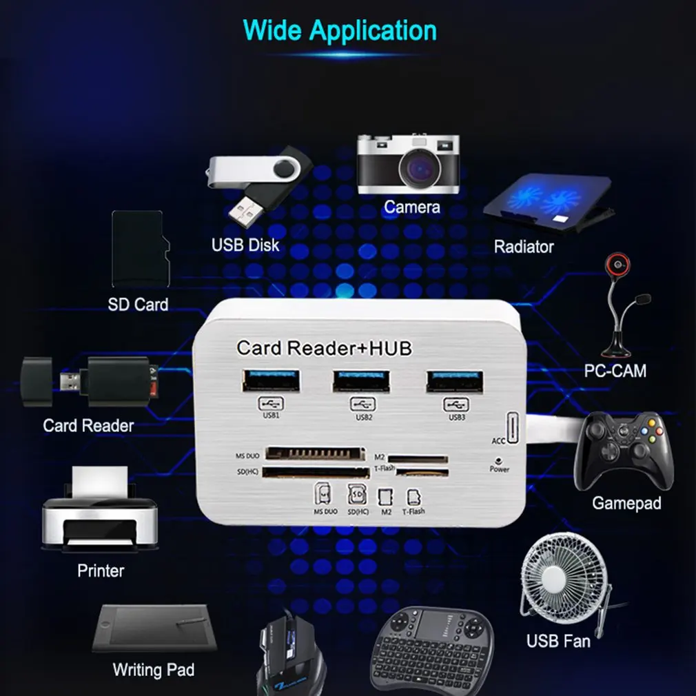 Портативный Размеры Алюминий 3 Порты и разъёмы USB 3,0 хаб MS SD M2 TF Multi-In-1 чтения карт памяти адаптера вилку