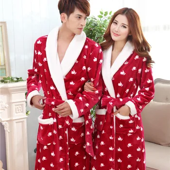 

New Winter Smooth Flannel Women Robes Fashion High-end Red Thumbs Quality Bathrobe for Ladies Pajamas