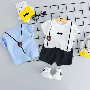 

HYLKIDHUOSE 2019 Summer Baby Girls Boys Clothing Sets Infant Clothes Suits Beard Bear T Shirt Shorts Kids Children Costume