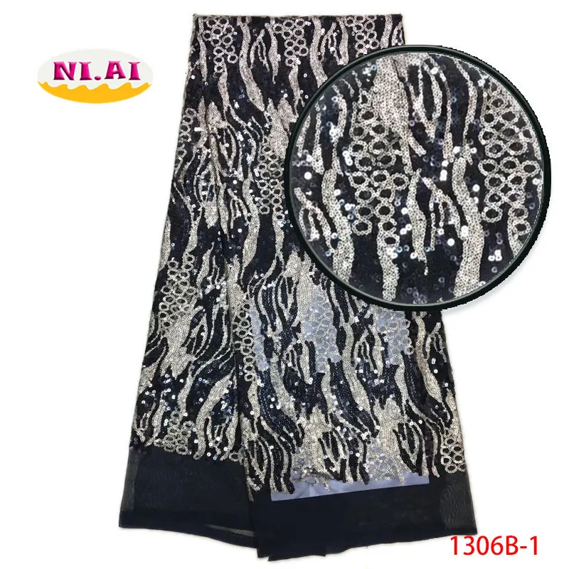 

Black Sequined French Lace Fabric, Shinning Lace African Lace Fabric, High Quality Wedding Dress Lace MR1306B