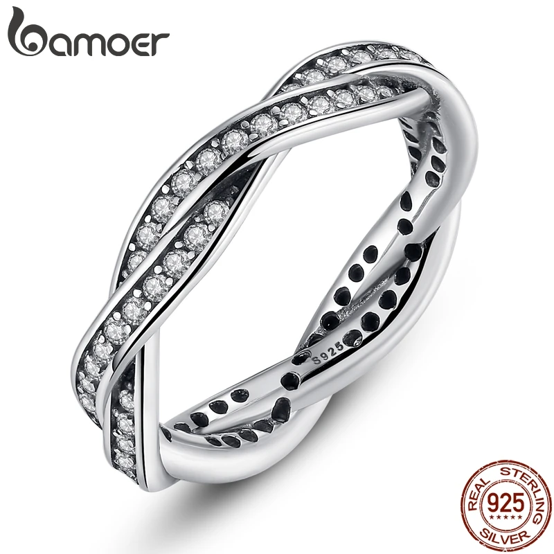 BAMOER 8 STYLE BRAIDED PAVE ,LEAVES My Princess Queen Crown SILVER RING Twist Of Fate Stackable Ring ANNIVERSARY SALE 2018