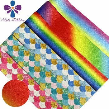 

3"75mm Colorful Scales Rainbow Stripes Gradient Color Printed Shiny Glitter Leather Fabric Ribbon DIY Sew Accessory 50yards/roll