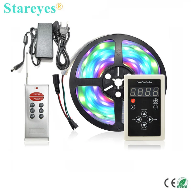 #Best 1 set SMD 5050 5M Draw Marquee LED Banner RGB Digital Strip tape IP67 Waterproof flash strip + Remote + 5A Power Adapter