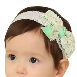 Парри челнока аксессуары повязка на голову для маленьких девочек зеленый бантом Подставки для фотографий эластичного кружева лентой S55