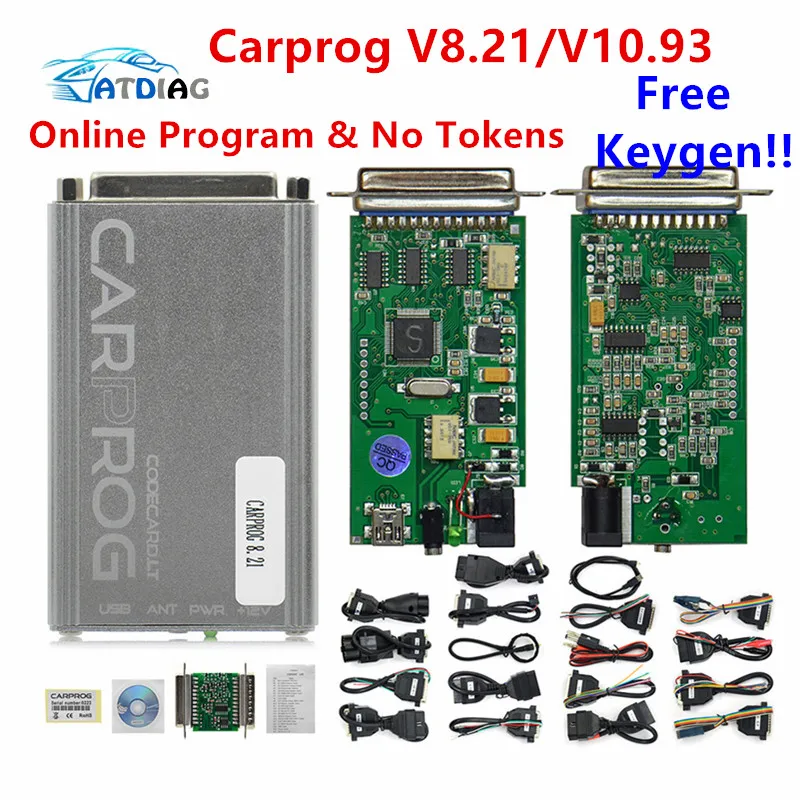 Keygen онлайн программатор Carprog FW V8.21 v10.05 V10.93 Полный комплект с 21 адаптером все