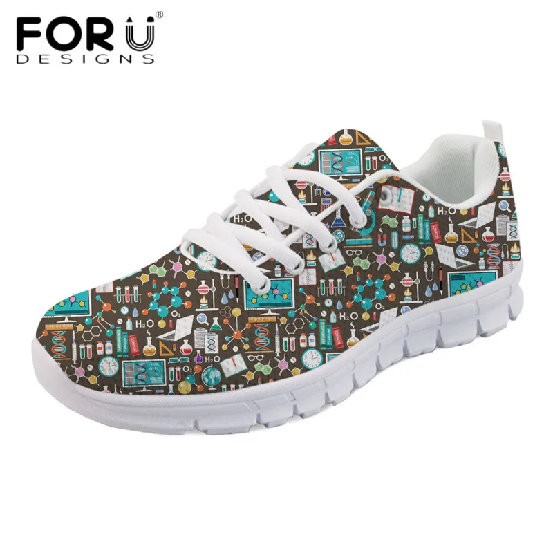

FORUDESIGNS Cartoon Science Print Teens Girls Casual Flats Ladies Comfortable Mesh Shoes Light Lace Up Women's Leisure Sneakers