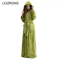 Winter Extra Long Warm Thick Hooded Bathrobe Women/Men Sexy Long Sleeve Ankle Bath Robe Unisex Dressing Gown Female