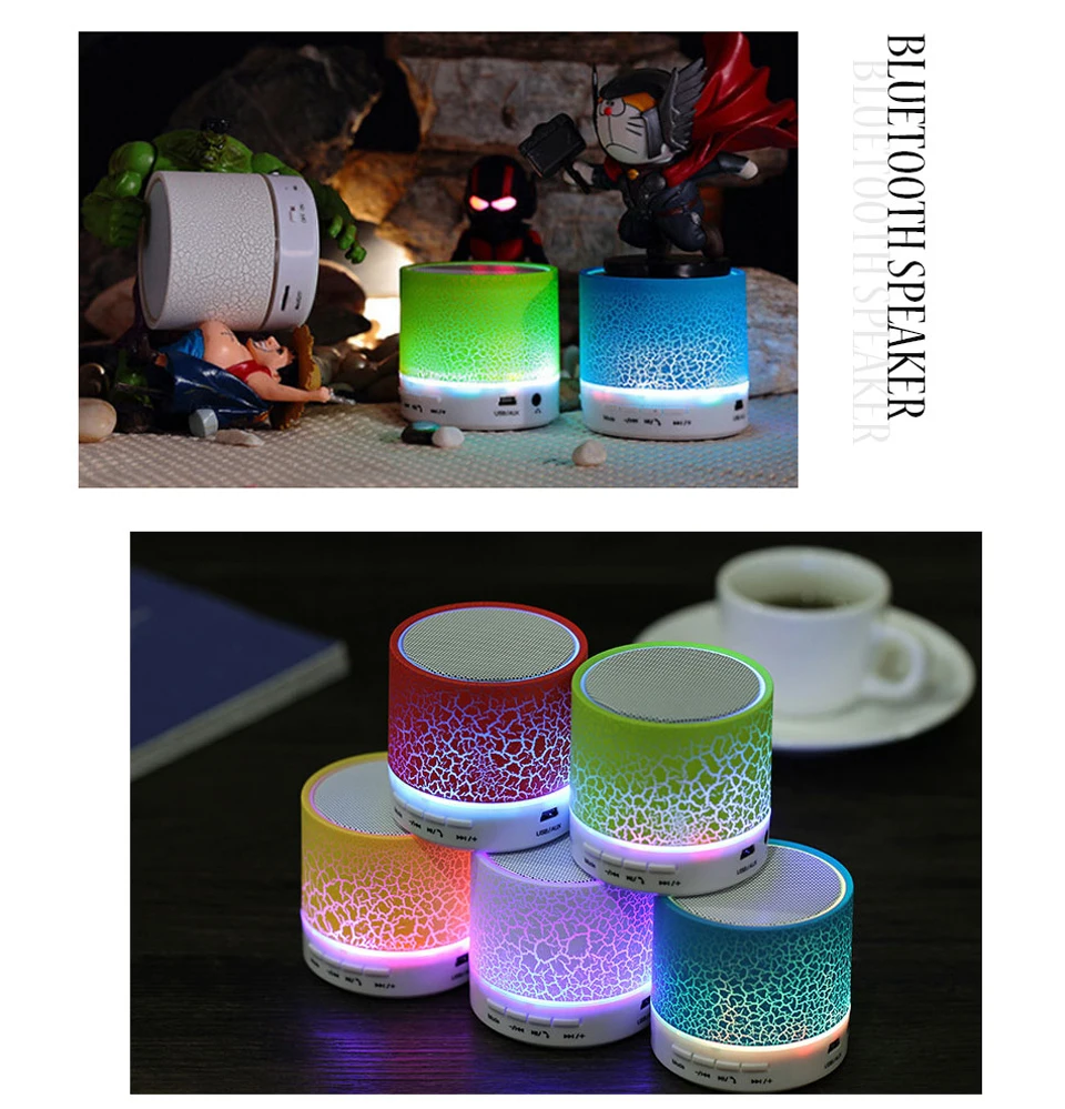 Mini Wireless Bluetooth Speaker W LED Hands Free TF USB Subwoofer Loudspeakers Portable 3.5mm MP3 Stereo Audio Music Player