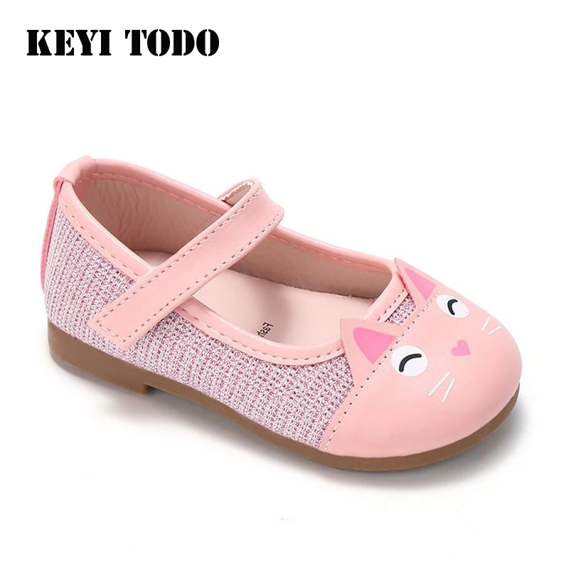 

KEYITODO 2019 Spring Autumn new girl Princess small leather shoes little girl shoes Baby cat head single shoes wholesale PX117