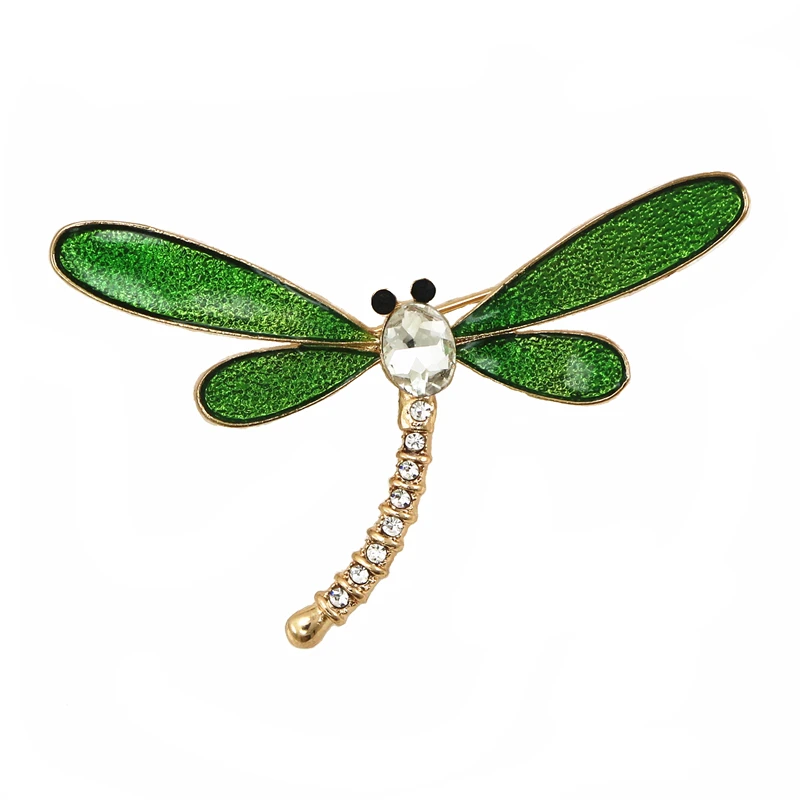 OneckOha Enameled Green Dragonfly Brooches Rhinestone Animal Pin Women
