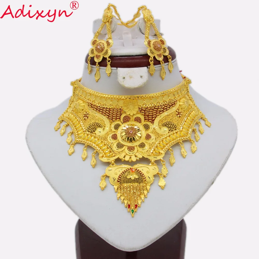 Adixyn Dubai Rope Chain/Earrings Jewelry Set Women Gold Colorful