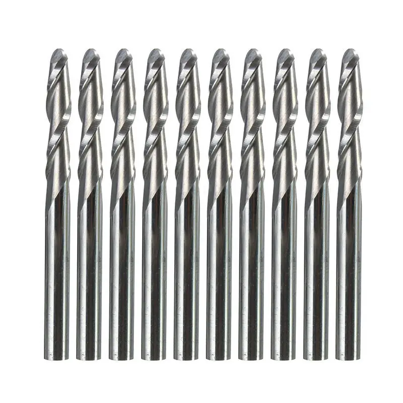 10 Pcs 1/8" Carbide Single Flute Spiral Flat Nose End Mill CNC Router