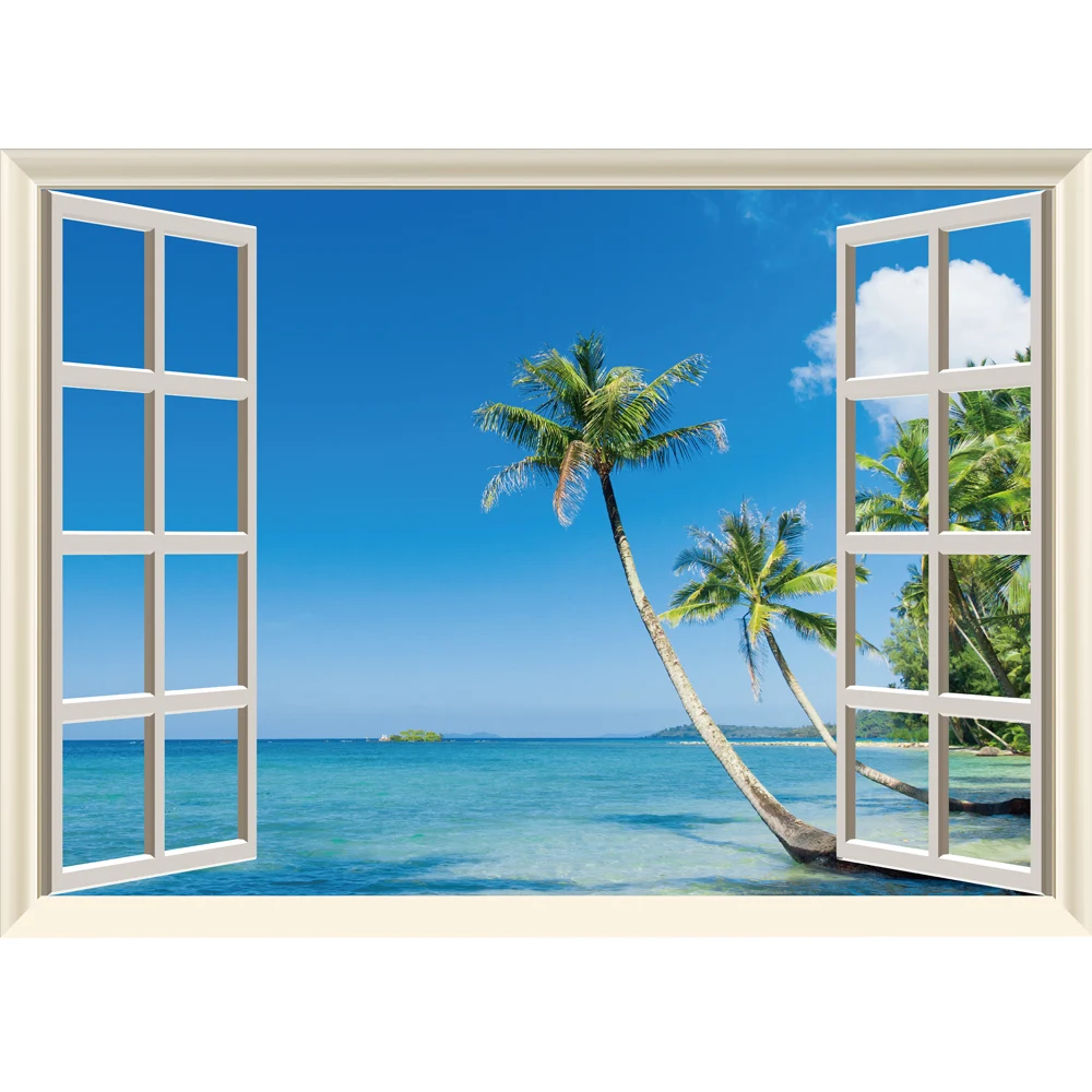 

New Creative Fake Window 3D Stickers Beautiful Scenery Wall Sticker Home Decor LivingRoom Kitchen Accessories Self Adhesive Film