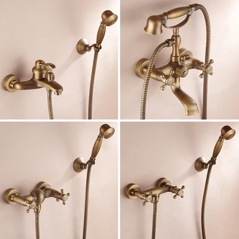 

Bathroom Retro antique copper Brass Bathtub Shower Set Wall Mounted Rainfall Shower Mixer Tap Faucet 3-functions Mixer Valve