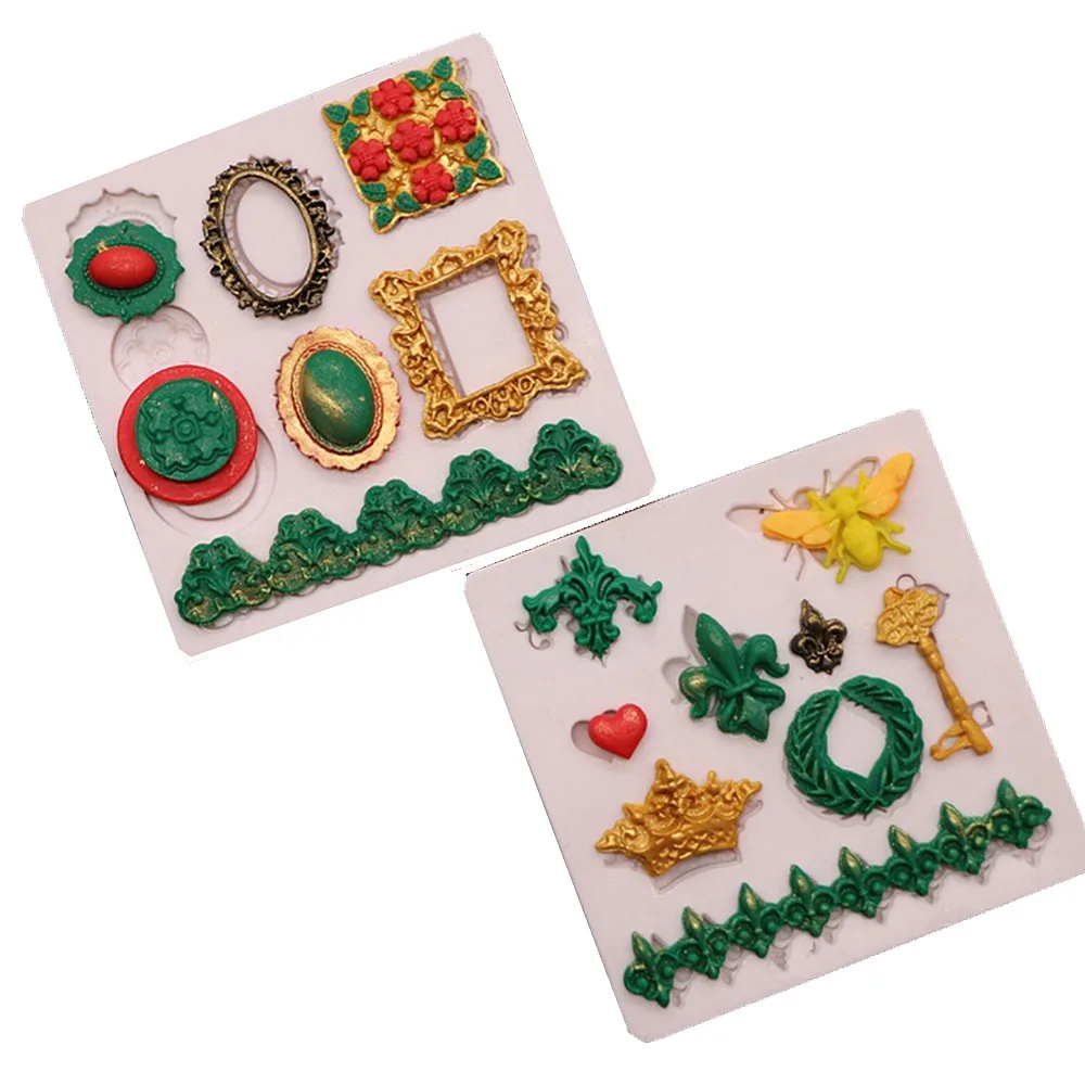 

Gem key Two styles Food grade Silicone Mold Cake Border Fondant Cake Decorating Tool Baking Cookie Chocolate Candy Mould
