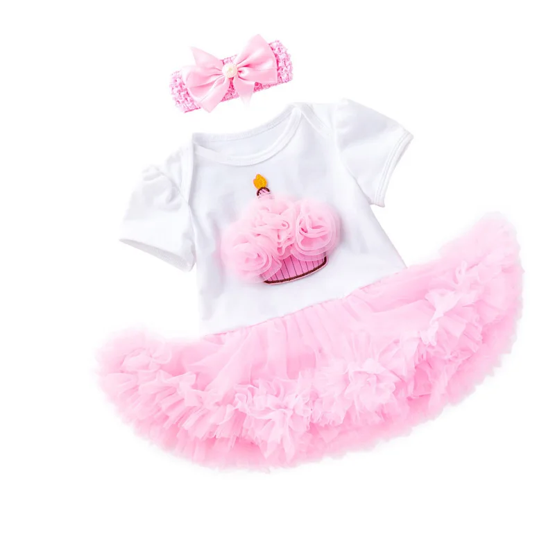 

2019 Summer Girls Infant Newborn Birthday Party Baptism Clothes Set Headband Tutu Lace Short Sleeve Dress Kids Baby Girl Cloths