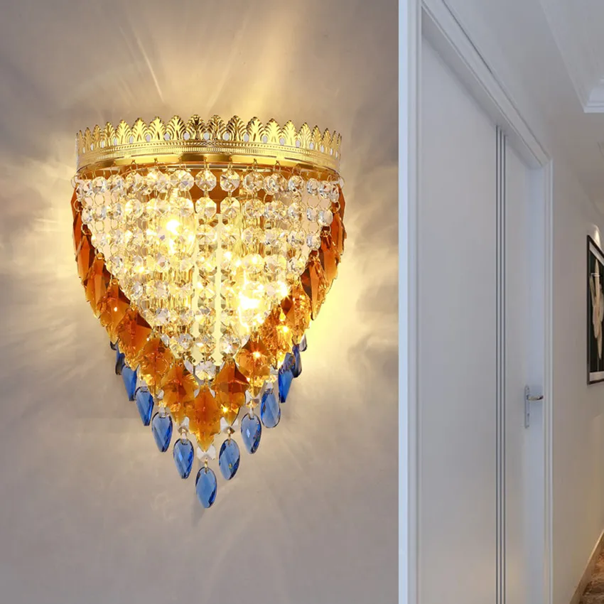 Fashion creation deluxe european style gold Crown led wall lamps Clear