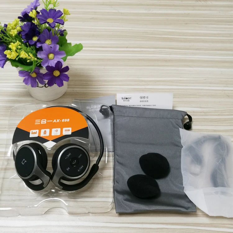 Original Suicen AX-698 Bluetooth Headphone Wireless Jaws Support TF Card FM Radio Portable Neckband Wireless Earphones Auricula