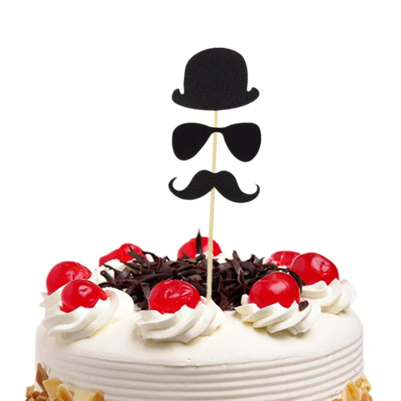 Decoration De Gateau Pour Petit Homme Chapeau De Joyeux Anniversaire Pour Homme Lunettes Moustache Fete Des Peres Fete Prenatale Drapeau De Fete Aliexpress