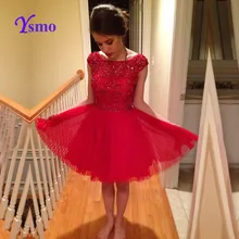 Rot Kurze Heimkehr Kleid 2016 Großen Perlen Eine Linie Homecoming Kleid Ysmo Backless Abendkleider Tulle Sexy Mini Cocktailkleider