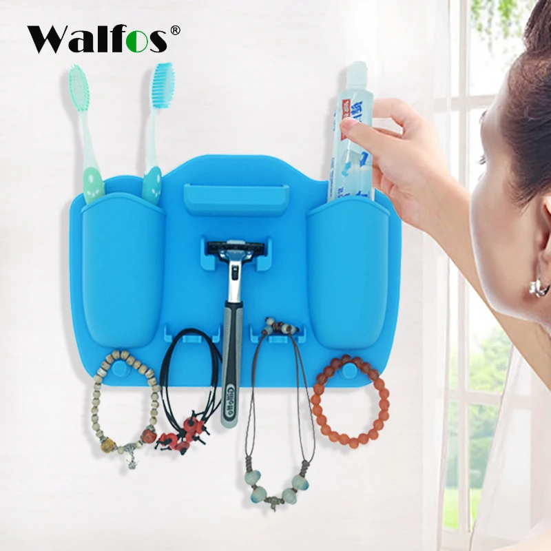 

WALFOS Bathroom Accessories Silicone Toothbrush Holder Wall Suction Cups Toothpaste And Shaver Organizer Suction Hooks Bathroom