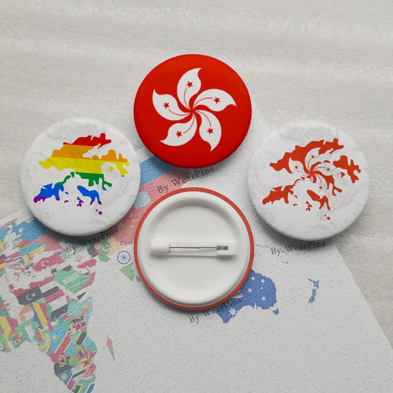 

Hong Kong Flag Map Tin Button Pins LGBT Gay Rainbow Pride Tin Button Badges
