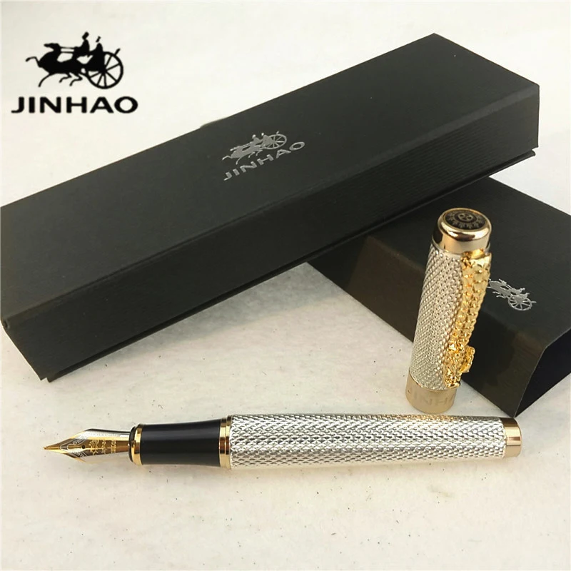 

1pc/lot JINHAO 1200 Fountain Pen Silver Pen Gold Clip Canetas Jinhao Luxury Pens Material Escolar School Supplies 14*1.4cm