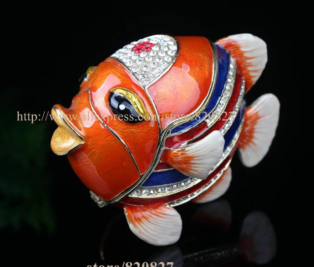 

Colorful Tropical Fish Crystals Jewellery Trinket Box Glaze Alloy Decoration Fish Pewter Golden Fish Enamel Trinket Box Figurine