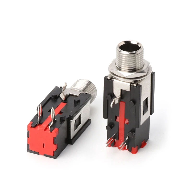 

5 pcs Thread lock panel mount 1/4" 6.35 mm stereo phone Jack Headphone socket 3 conductor 3 contact right angle audio connector