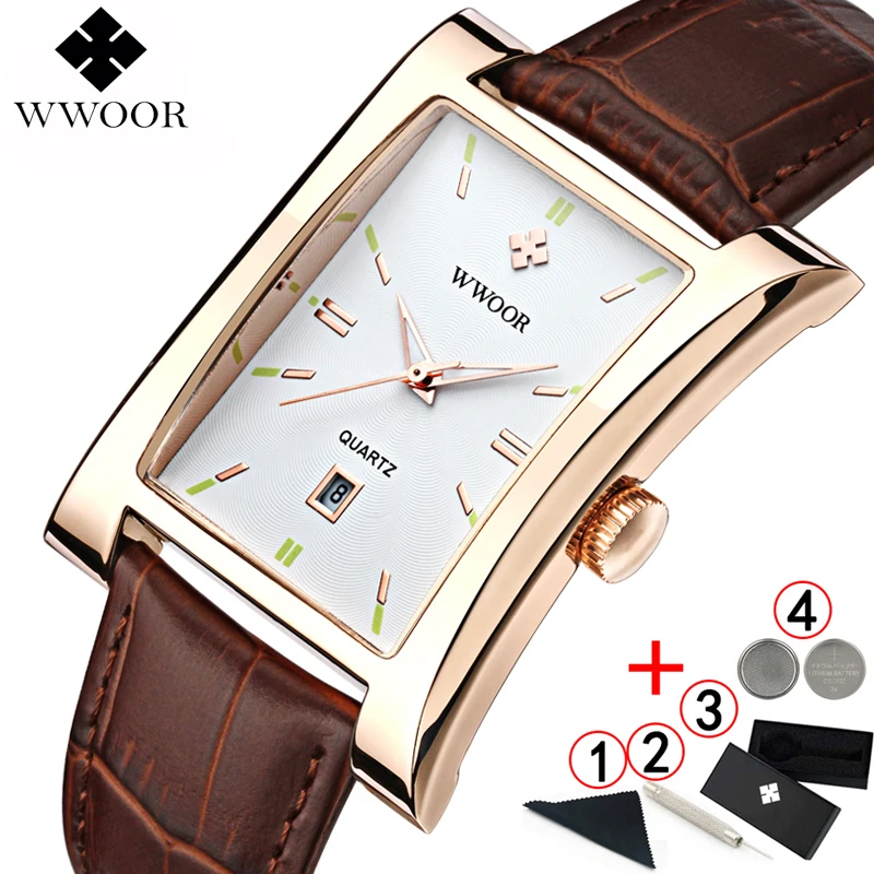 

2019 New Luxury Brand WWOOR Men's Watches Quartz Watch Male Wristwatch leather Strap Waterproof Clocks relogio masculino relojes