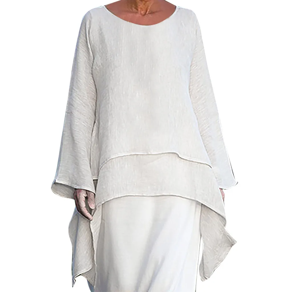 Женская блузка Bluzki Damskie размера плюс, необычная Повседневная Льняная блуза с длинным рукавом и вырезом лодочкой, модная женская блузка - Цвет: White