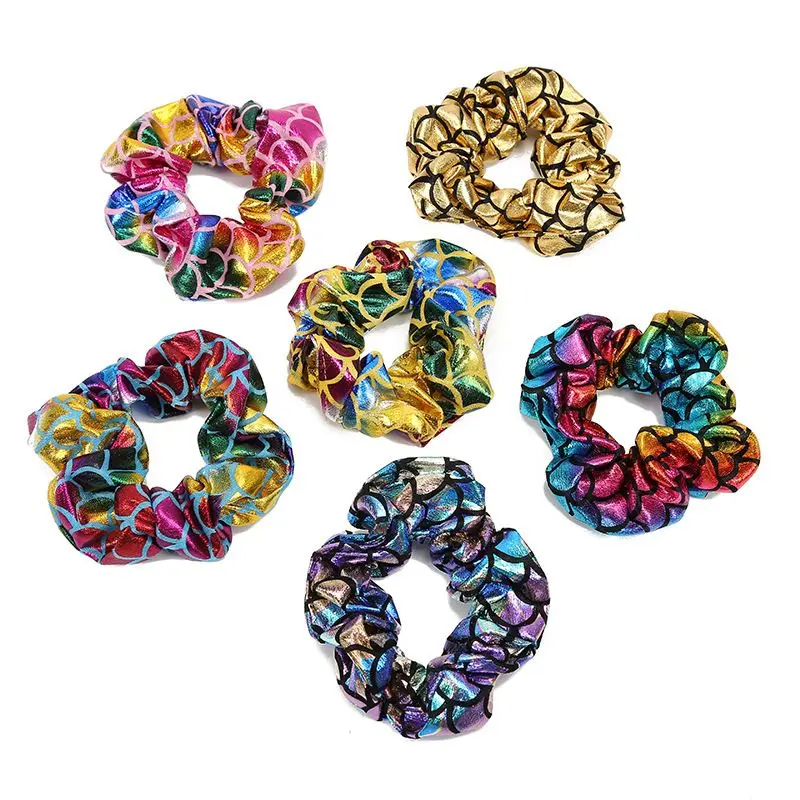 

Mermaid Pattern Elastic Hair Ties for Girls Women Shiny Hair Scrunchies Ponytail Holder Scrunchie Hair Band Accessories