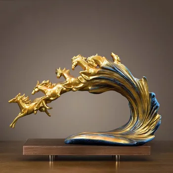 

European Retro Six Horse Statue And Animal Sculpture Geometric Decoration Statue Horse Resin Crafts Home Decoration Accessories