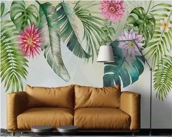 

beibehang wallpaper for kids room Nordic minimalist small fresh green leaves watercolor style background wall vinyl wallpaper