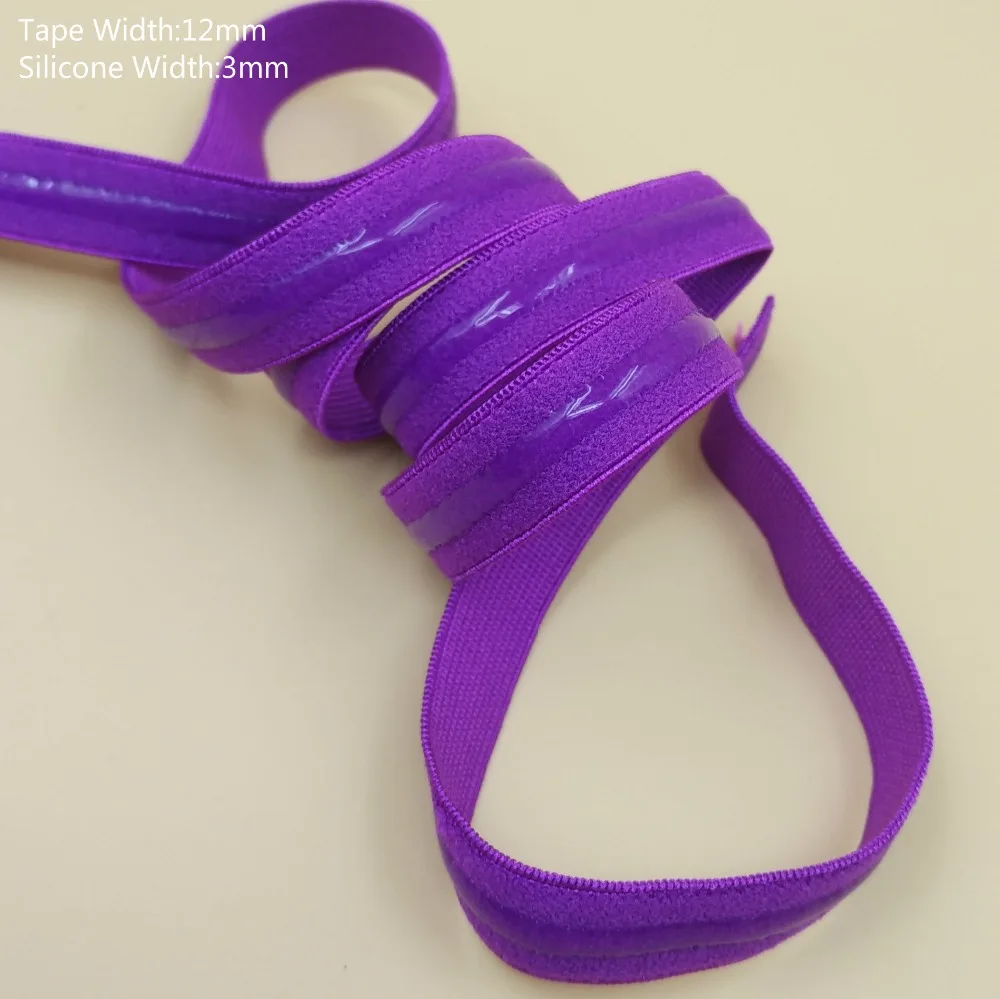 Eco Friendly 12mm Width Silicone Width 3mm Non slip Purple Elastic Band