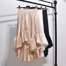 Летний яркий сатиновый шелковистый Асимметричный складки маленькая гофрированная А-тип рыбий хвост юбка