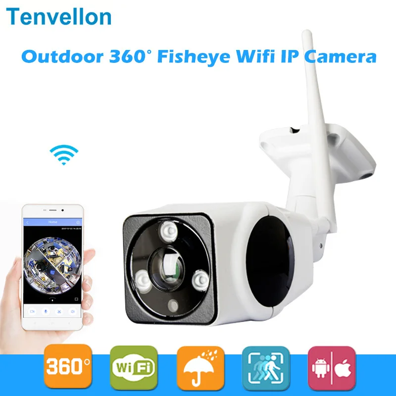 Tenvellon WiFi камера IP уличная водонепроницаемая рыбий глаз панорамная Wifi домашняя